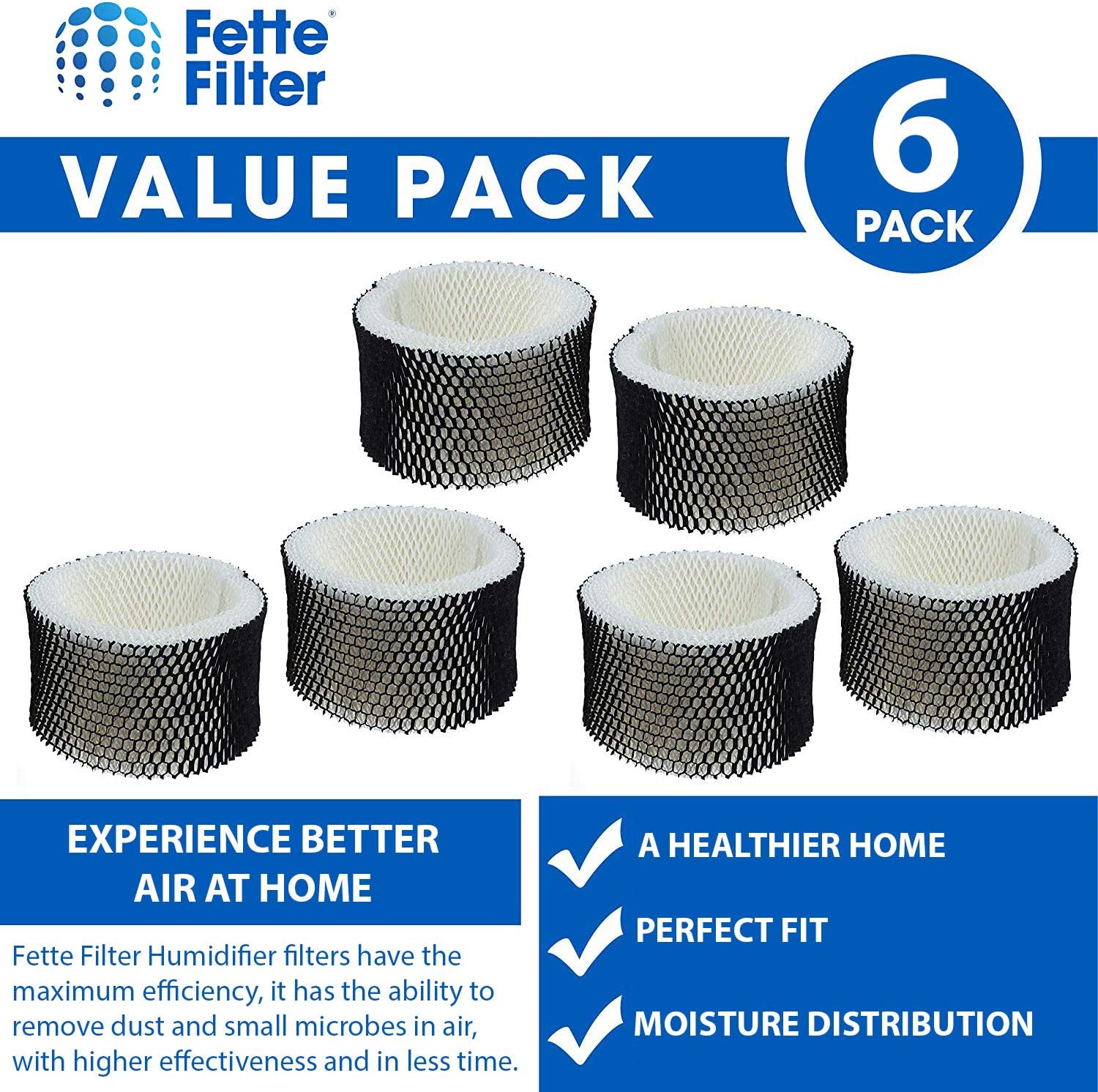 Fette Filter - Humidifier Filter Compatible with Holmes HWF62 & HWF62CS, Filter A (Pack of 6)