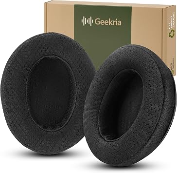 Geekria Comfort Extra Thick Mesh Fabric Replacement Ear Pads Compatible with ATH M50X, M50XBT, M50XBT2, M50, M40X, M30, M20, M10 Headphones, Ear Cushions Black