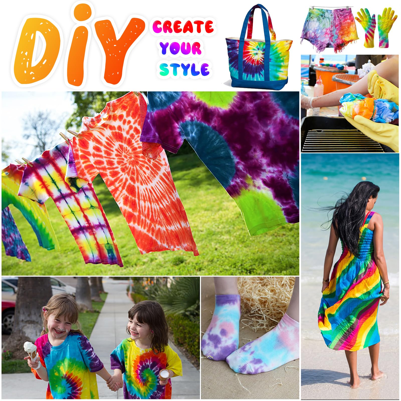 36 Farben Batikfarben Set für Kinder, Tie Dye Kit kreative Bastelspiele, Tie Dye Kit für Kleidung, Spiele und Aktivitäten, DIY Alles-in-Einem Batik-Set für Kinder und Erwachsene