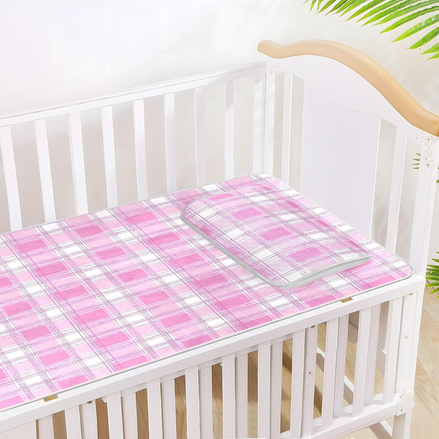Cooling Baby Mattress pad Cover 28" x 52" Ultra Soft Crib Bumper Pads for Baby&Toddler Purple Plaid
