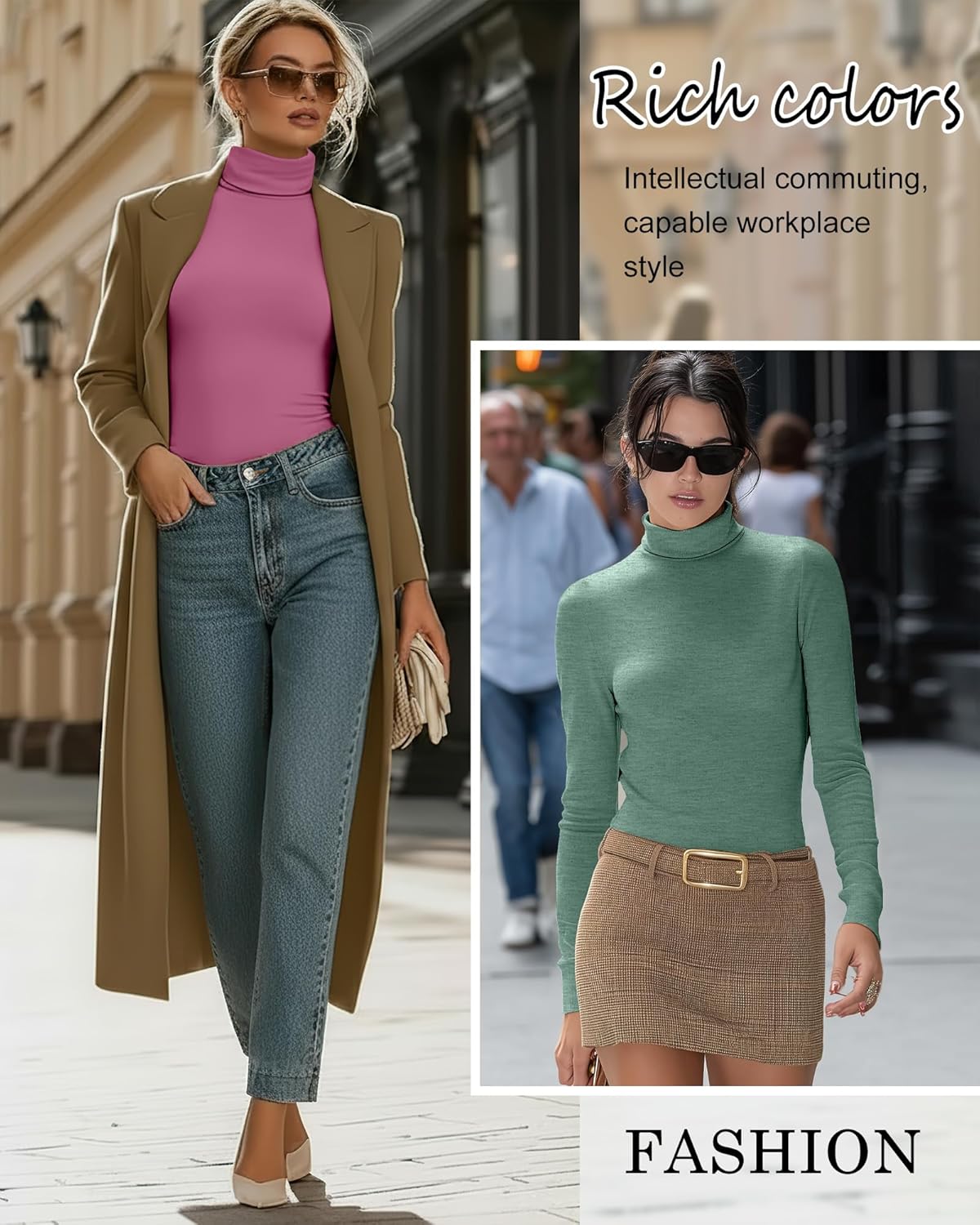 3 Pack Women's Cotton Turtleneck Tops Long Sleeve Shirts Stretch Undershirt Casual Basic Fall Winter Clothes