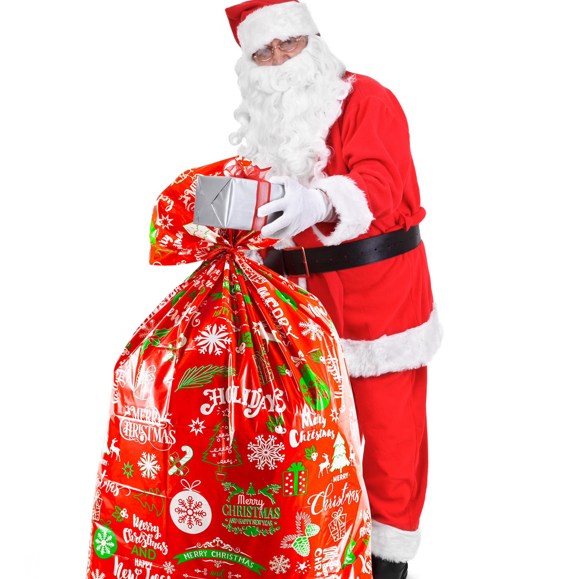 Jumbo kerstcadeauzakjes (91,4 x 142,2 cm), 2 stuks extra grote kerstcadeauzakjes met label en stropdas, gigantische geschenkzakjes voor enorme kerstcadeaus decoratie, grote geschenkzakken voor grote