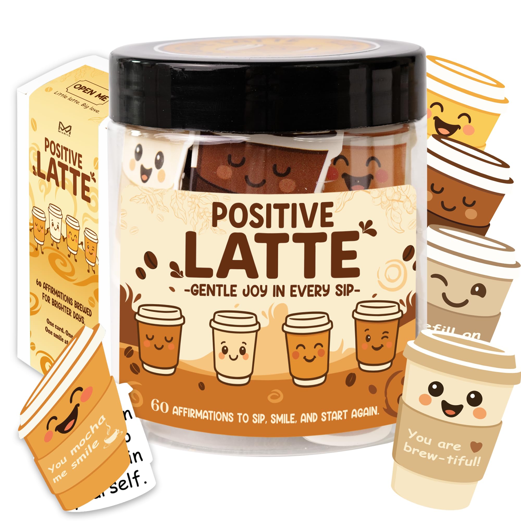 Positive Latte Affirmation Jar – 60pcs Cute Emotional Uplifting Support Lattes – Funny Coffee Gifts for Women, Men– Coffee Gift, White Elephant Gifts for Coworker, Boss, Teacher, Teens, Back to School-image-15