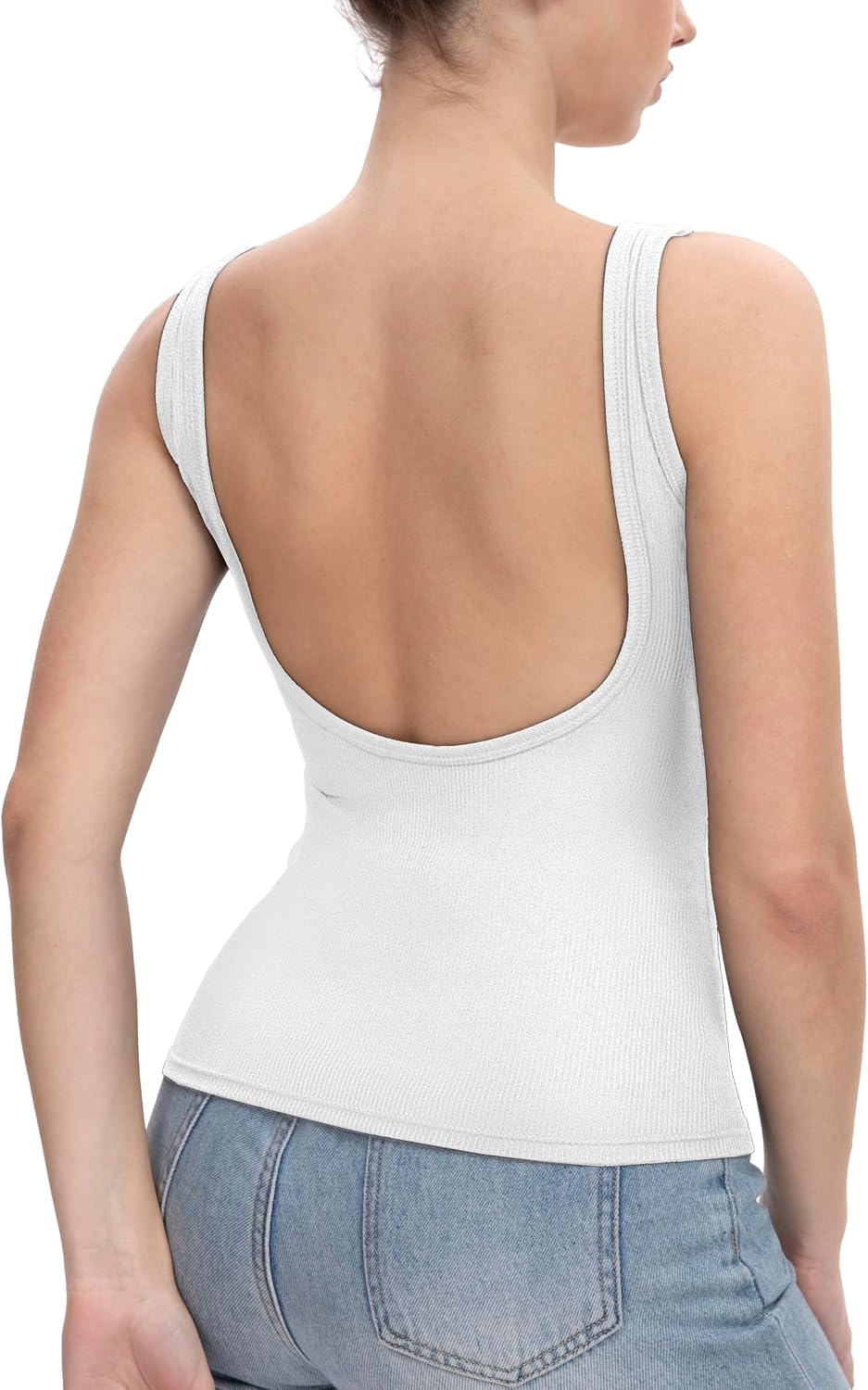 Ribbed Tank Tops for Women with Built in Bra, Open Back Sexy Y2K Going Out Summer Fitted Sleeveless Shirt