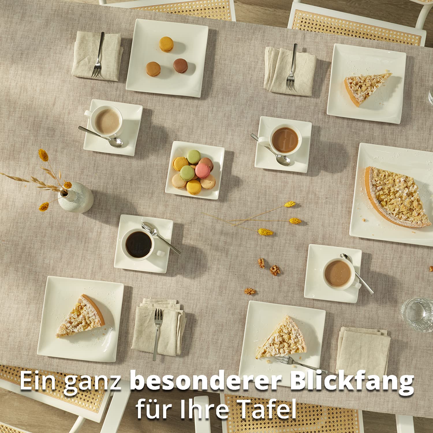 Peill+Putzler Germany, Kombiservice für 6 Personen Porzellan 30-teiliges eckiges Geschirrset weiß, geschwungenes Design 6xDessertteller 6xKaffeetassen 6xKaffeeuntertassen 6xSpeiseteller 6xSuppenteller
