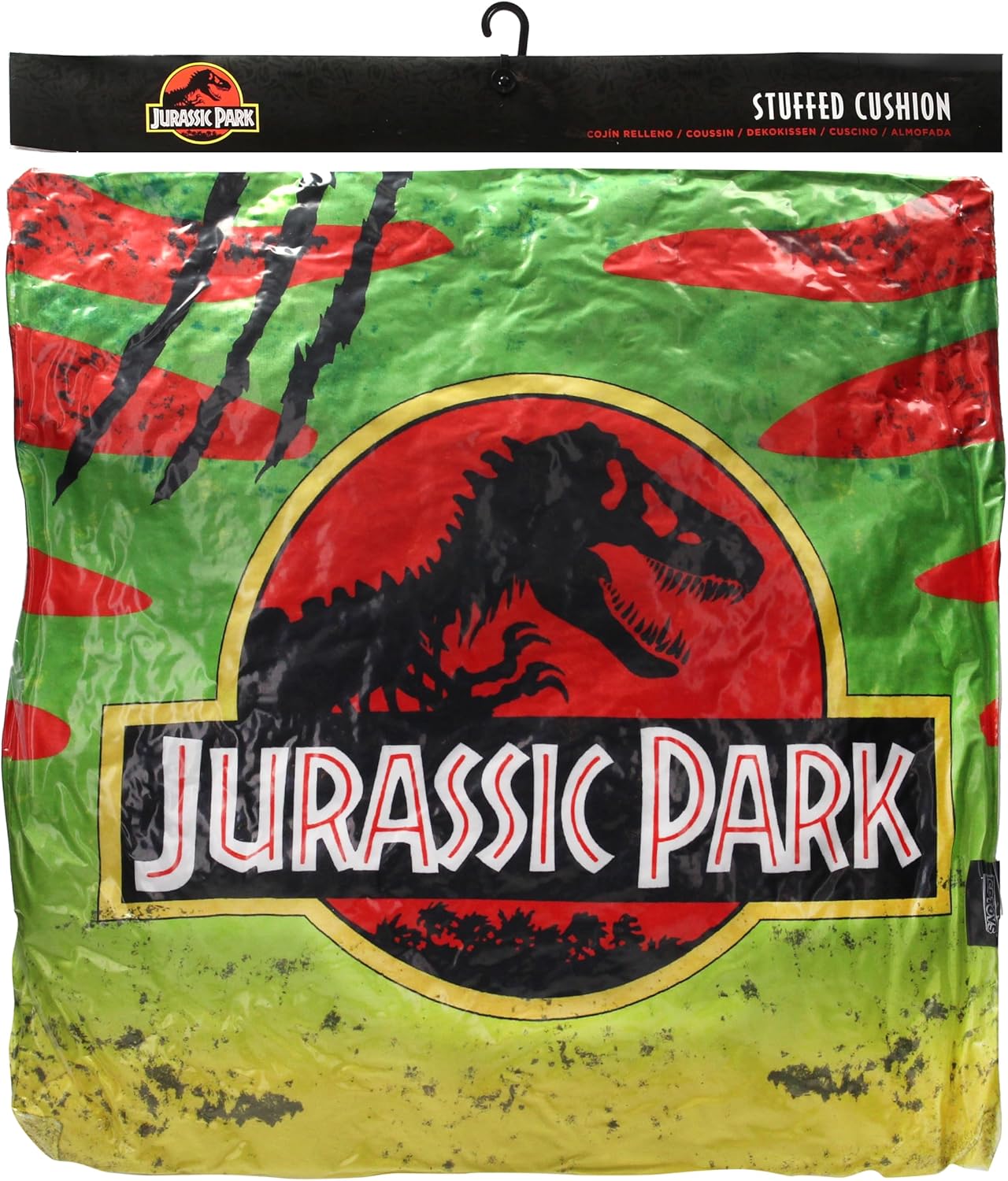 SD TOYS SDTUNI26247 Square Cushion Logo Car Jurassic Park-Vacuum Packaging-Measures 45 x 45 cm, cuadrado, Green/red