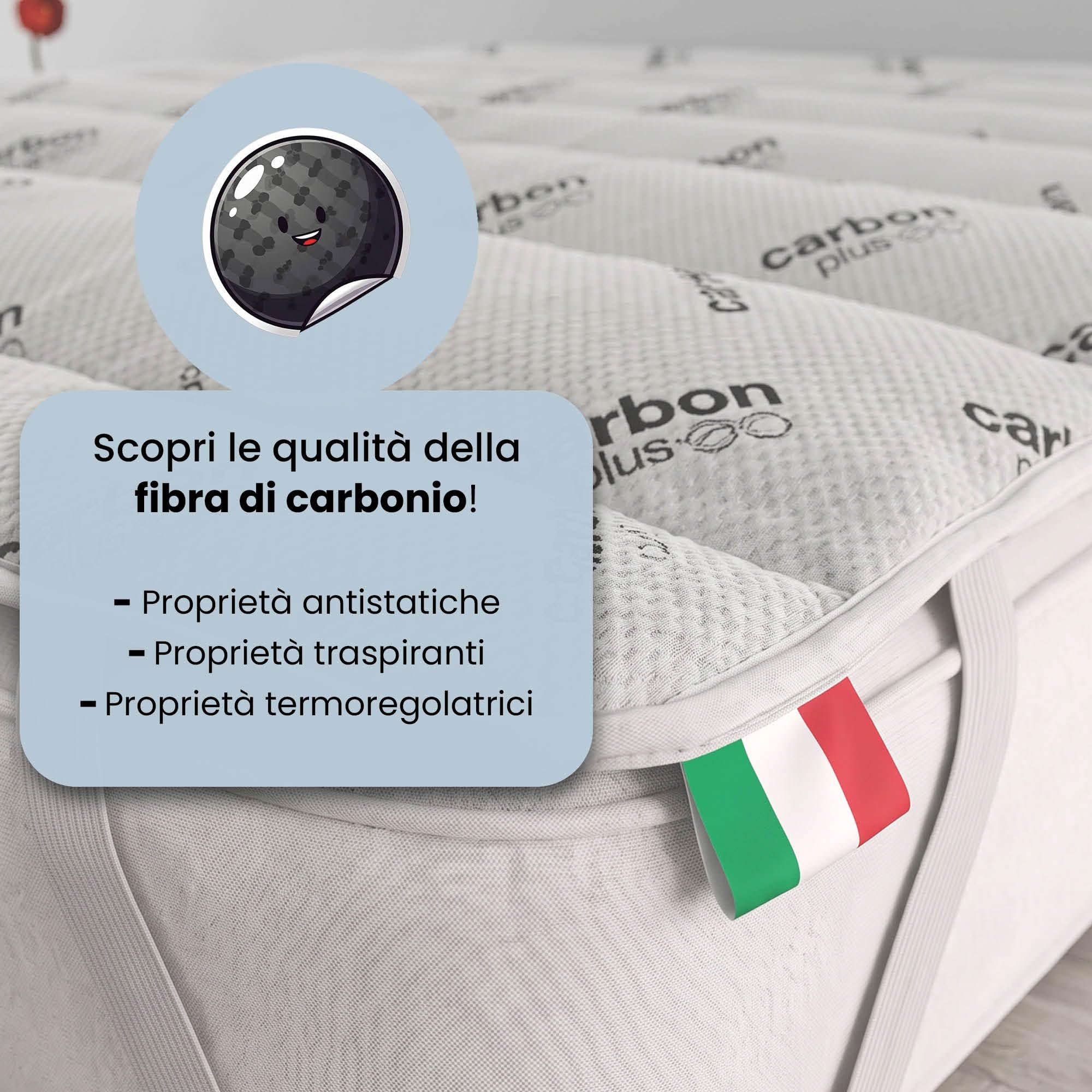 MB Home Italy Topper Acolchado con elásticos, Carbono, Individual 85 x 195 cm