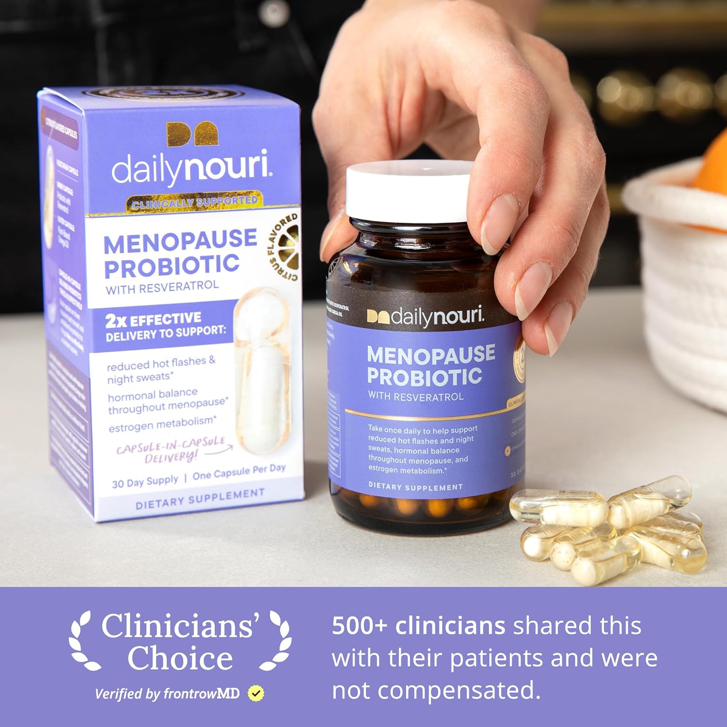 Daily Nouri Menopause Probiotics for Women | Hormonal Balance, Hot Flashes, Night Sweats & Gut Health | 3 Clinically Studied Strains + Resveratrol & Omega | 30-Day Supply - Image 2