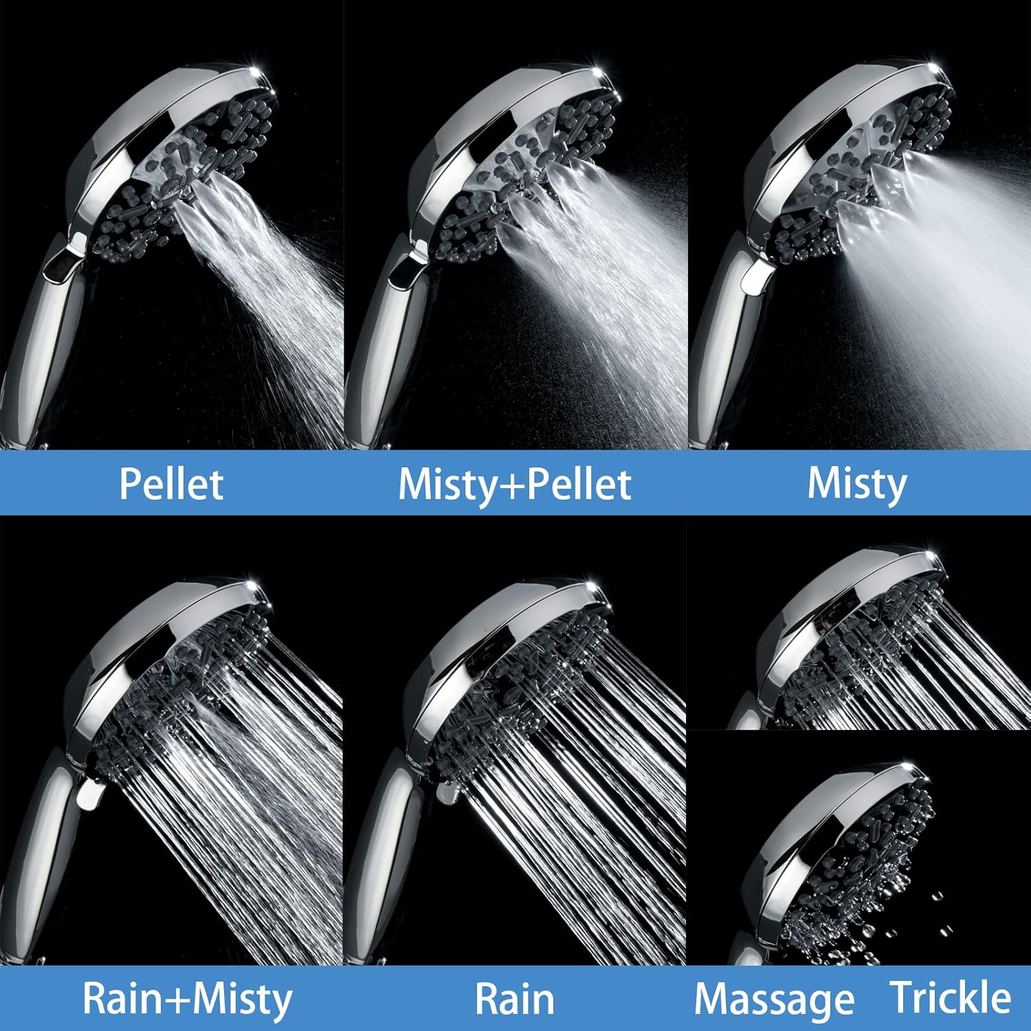 UERRIC High Pressure Shower Head with Handheld, 7 Spray Setting 5" Face Handheld Shower Head with Stainless Steel Hose & Shower Arm, Chrome : Everything Else