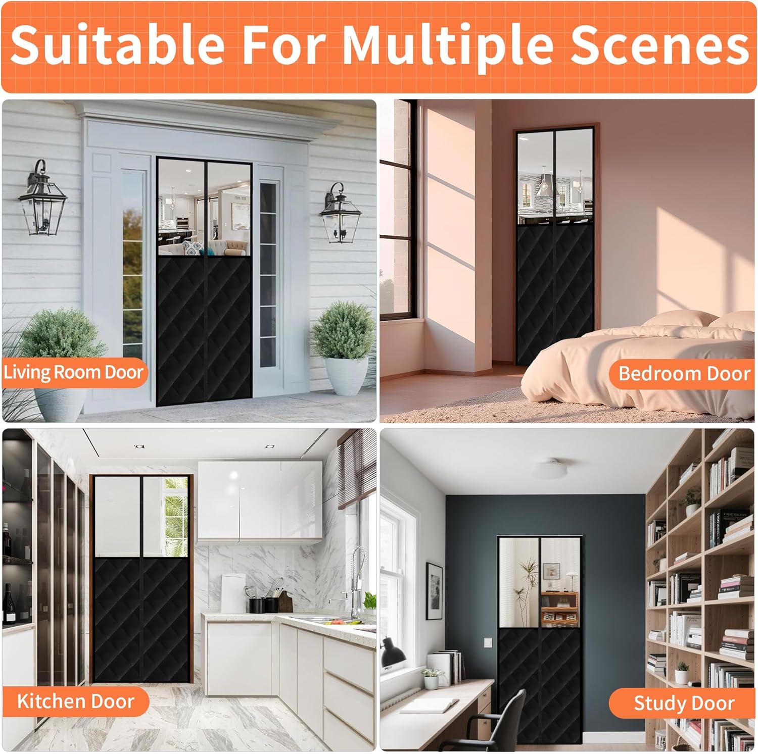 Thermal Insulated Magnetic Door Curtain, Quilted Draft Stopper for Winter, Energy Saving Doorway Cover with Hands-Free Magnetic Closure, Windproof Waterproof Insulation for Kids & Pets