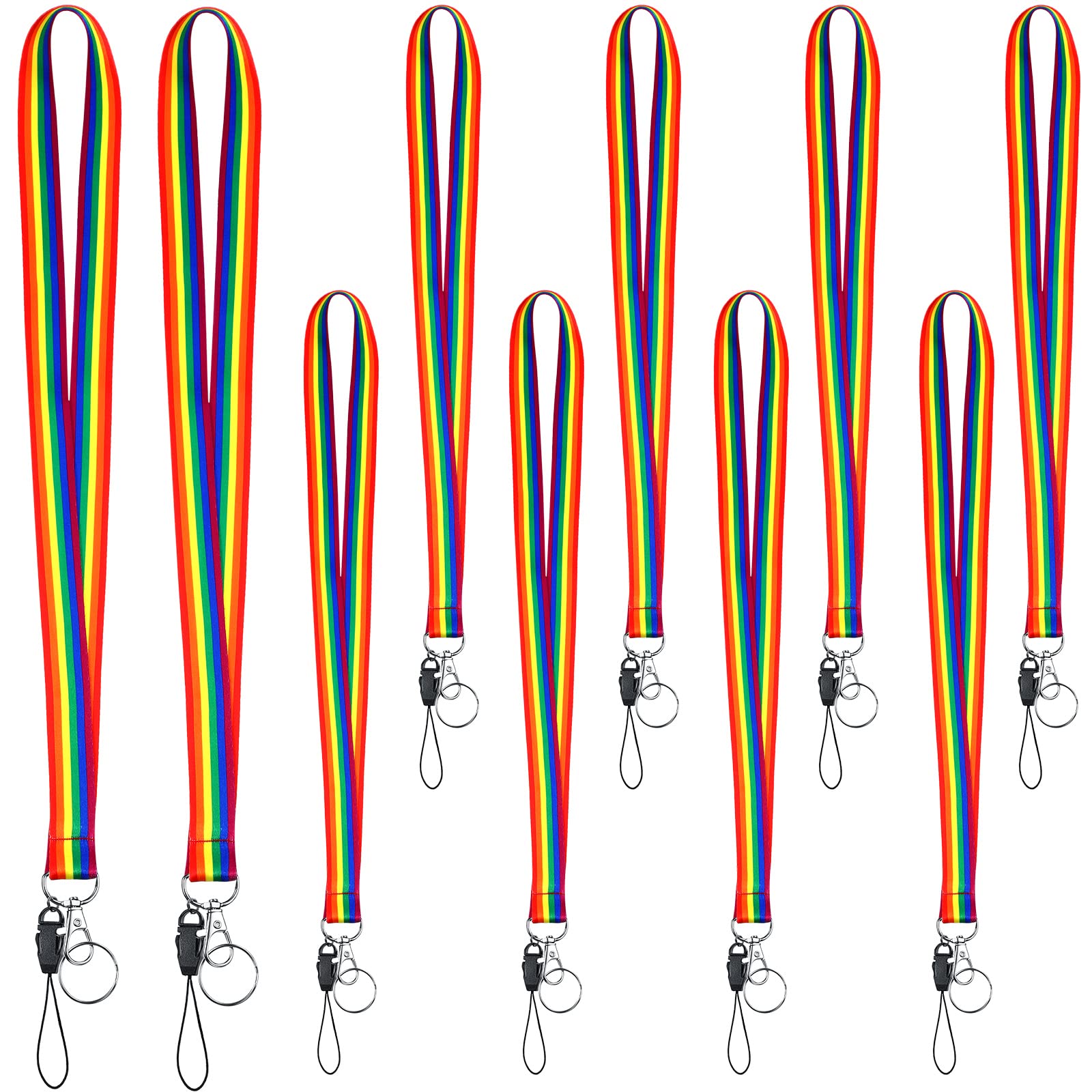 Containlol 10 Pieces Gay Pride Lanyard Neck Rainbow Keychain Holder 18.5 Inch Pride Key Strap for Men LGBTQ Parades and Events, Office Supplies