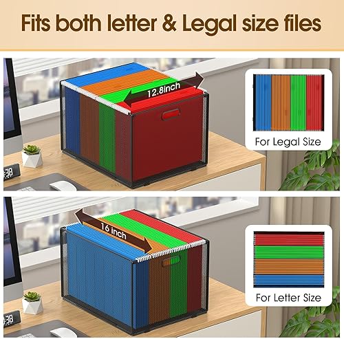 Miniatura 2 de MaxGear Caja organizadora de archivos colgantes, carpeta de archivo de malla para tamaño cartalegal, caja de archivos de metal con asas, cajas de