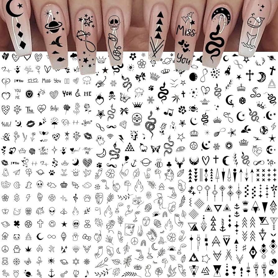 Amazon.com: Bilizar 6 Sheets Self-Adhesive Snake Heart Moon Star Nail Art Sticker Decals, Abstract Lady Face Nail Stickers for Women DIY Manicure Decorations, Geometric Triangle Arrow Nail Decals Accessories Tip : Beauty