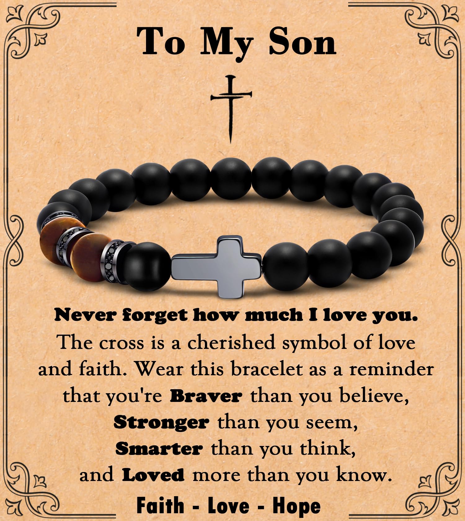 MFTRADING Cross Bracelet for Men Christian Gifts for Son Grandson Brother Husband Dad Man Godfather Religious Baptism Jewelry Birthday Retirement Gifts Beaded Bracelet