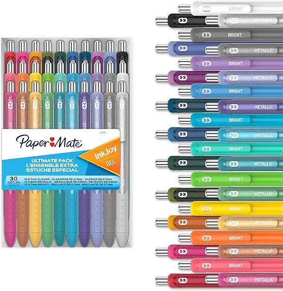 Paper Mate InkJoy Gel Pens Ultimate Pack, Retractable Pens, Featuring Classic, Bright!, and Metallic Pens, Assorted, 30 Count