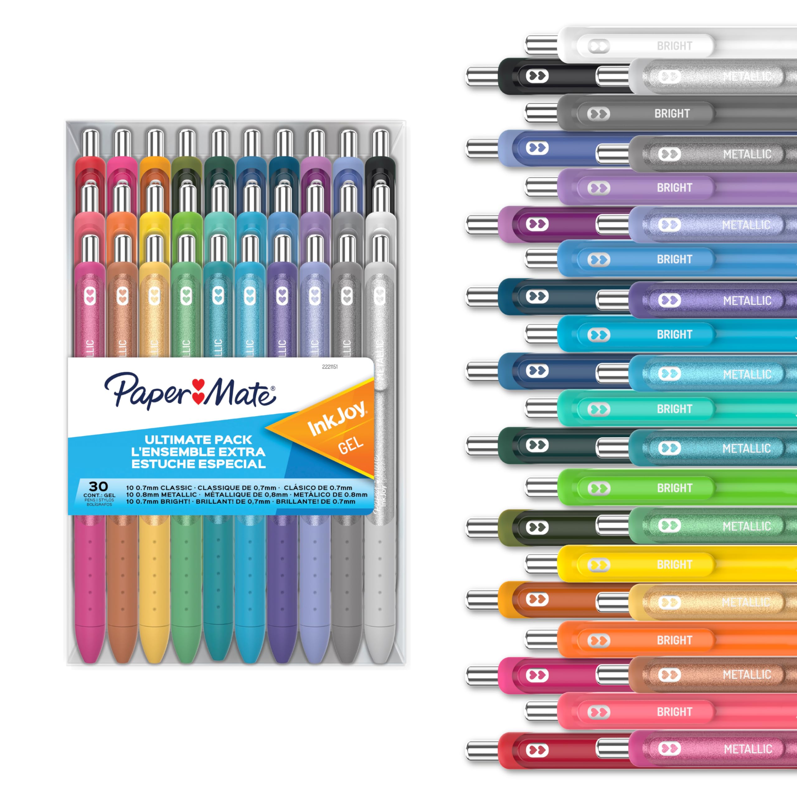 Paper Mate InkJoy Gel Pens Ultimate Pack, Retractable Pens, Featuring Classic, Bright!, and Metallic Pens, Assorted, 30 Count