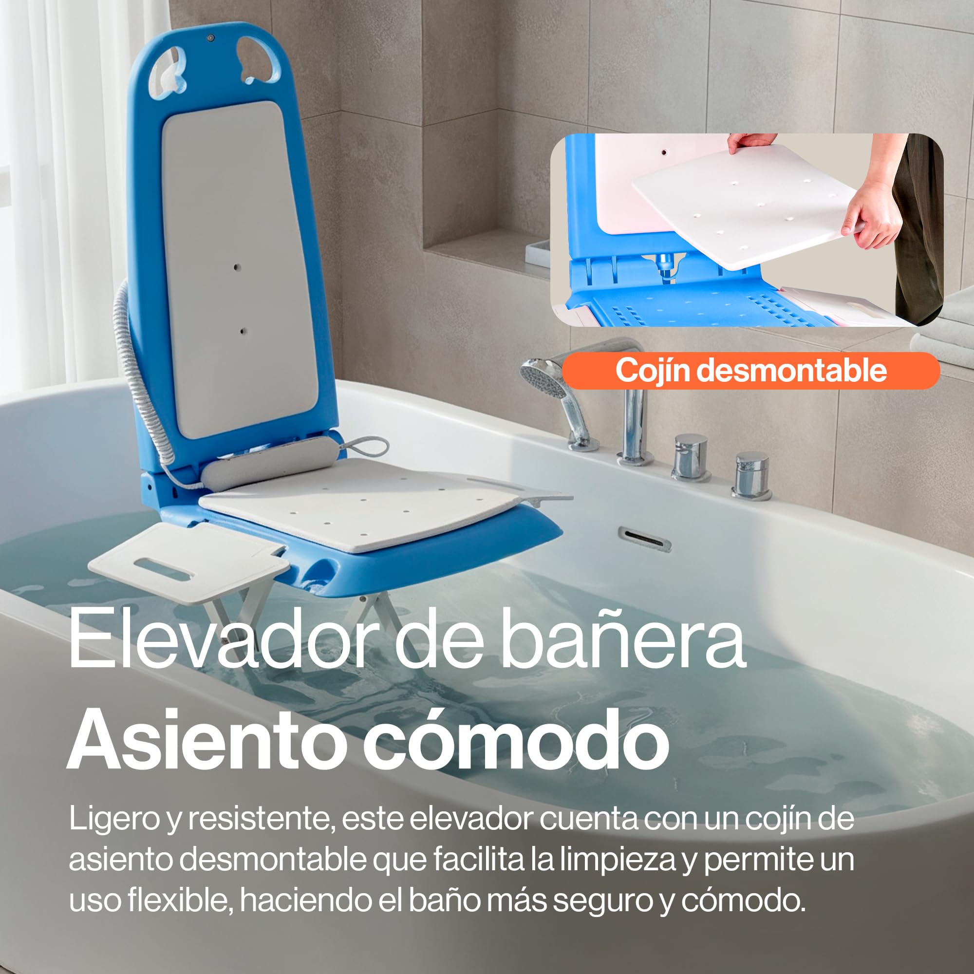 SuperHandy Elevador portátil de Suelo y bañera – Ligero 8,6 kg, Plegable, Capacidad de Carga 150 kg, Elevador Impermeable IP68 para Personas Mayores, Asiento ergonómico con Paneles Desmontables