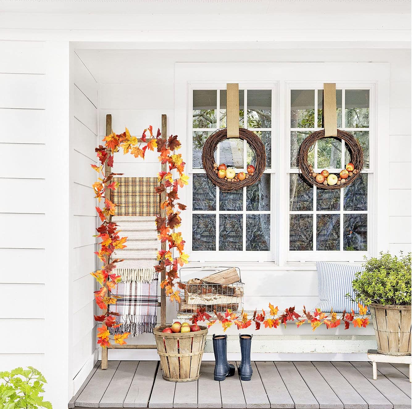 LSKYTOP 4 Pack Artificial Maple Leaf Garland for Dining Room Fall Decoration,6ft/Pc