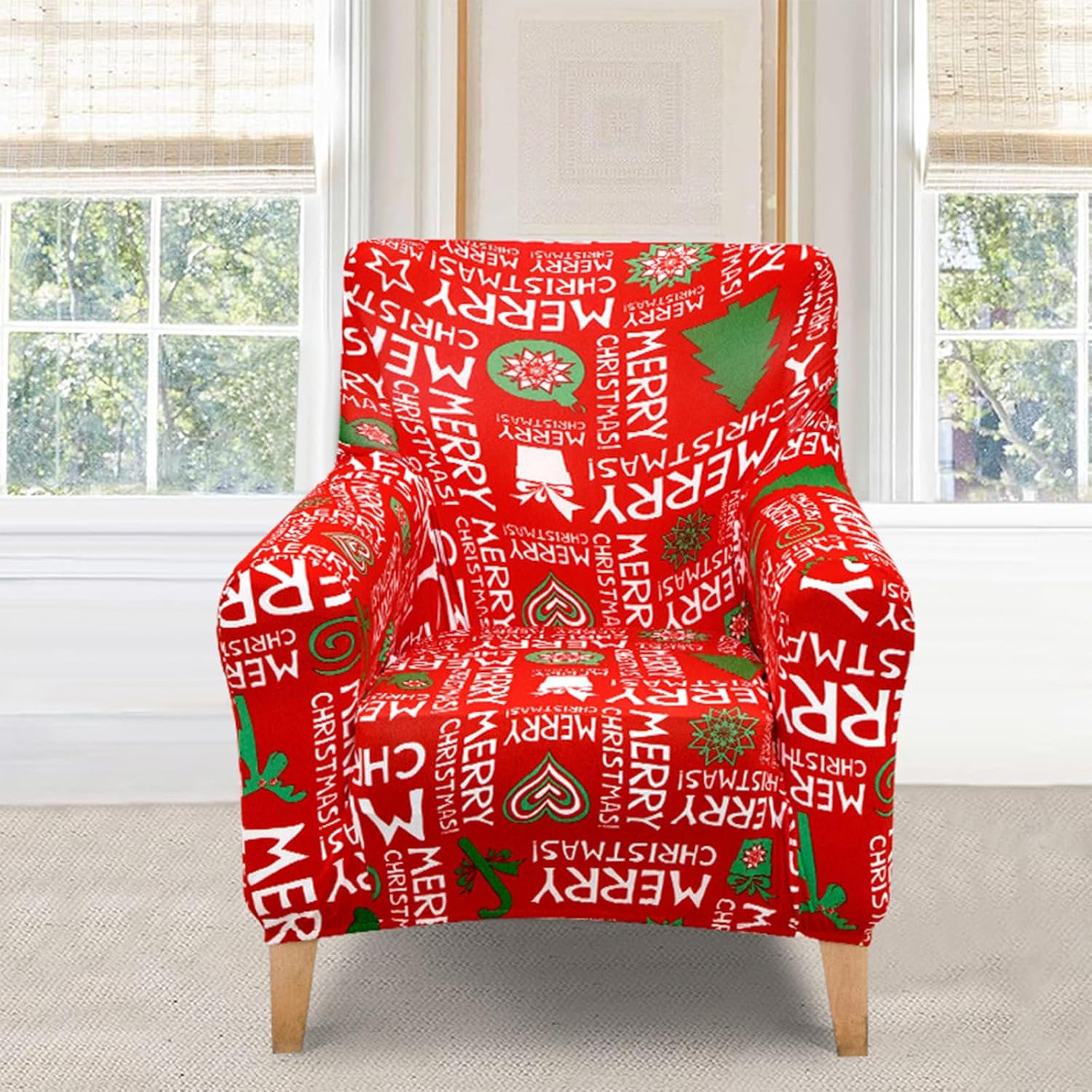 Christmas Banquet Armchair Slipcover Christmas Printed Chair Covers Soft Arm Chair Cover Armchair Sofa Covers Stretch Chair Cover Furniture Protector for Living Room (C)