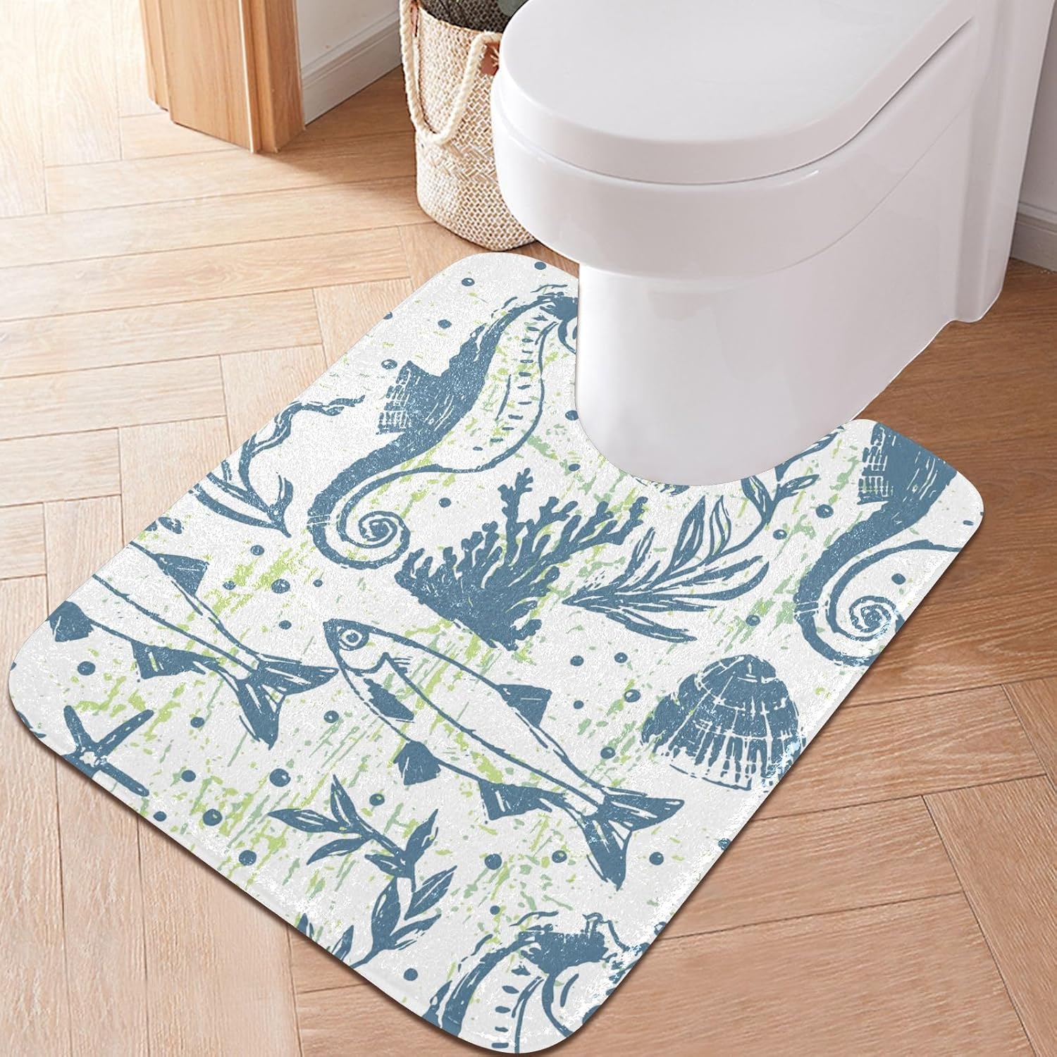 Sea Life Seahorse Fish Bathroom Rug Mat Soft Absorbent Bathroom Rugs Mats Washable