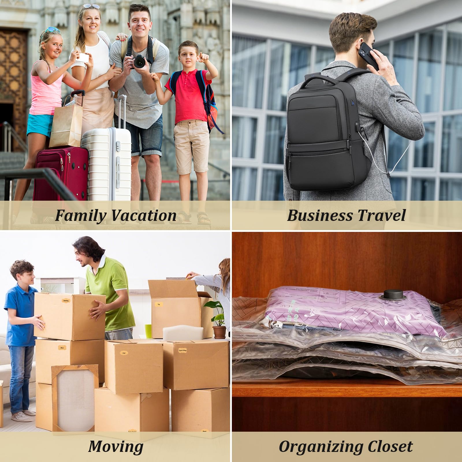 Bolsas de vacío para viajes con bomba inalámbrica, bolsas de sellado al vacío reutilizables para viajes de ropa, succión de 4500 Pa, bolsas de ahorro de espacio para el hogar, equipaje de mano