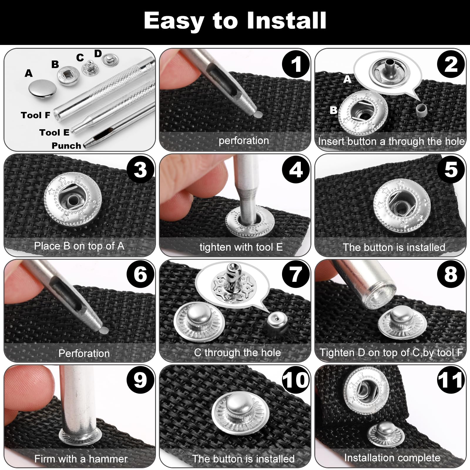 Kit Bottoni Automatici A Pressione Youery - 18 Set Da 15mm In Acciaio Inox Con 3 Attrezzi Di Fissaggio - Per Abbigliamento, Pelle, Jeans, Borse, Fai Da Te