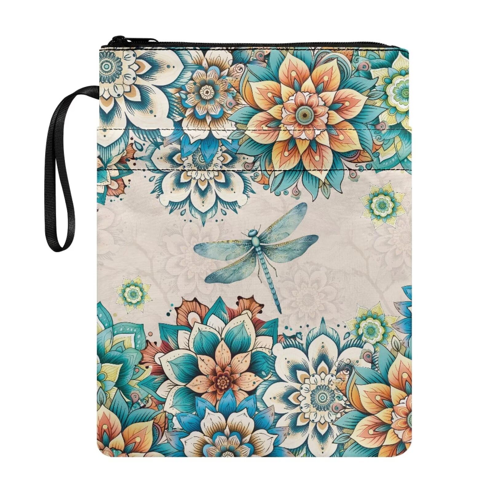 Poceacles Bohemia Dragonfly Pattern Book Sleeve Book Cover for Book Lovers Hardcover Paperback Cover Zipper Pouch Bag Protector for Women Men