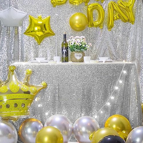 Miniatura 4 de Mantel de lentejuelas de 50 x 80 pulgadas, mantel plateado con purpurina sin costuras, superposición brillante para decoración de mesa de fiesta de