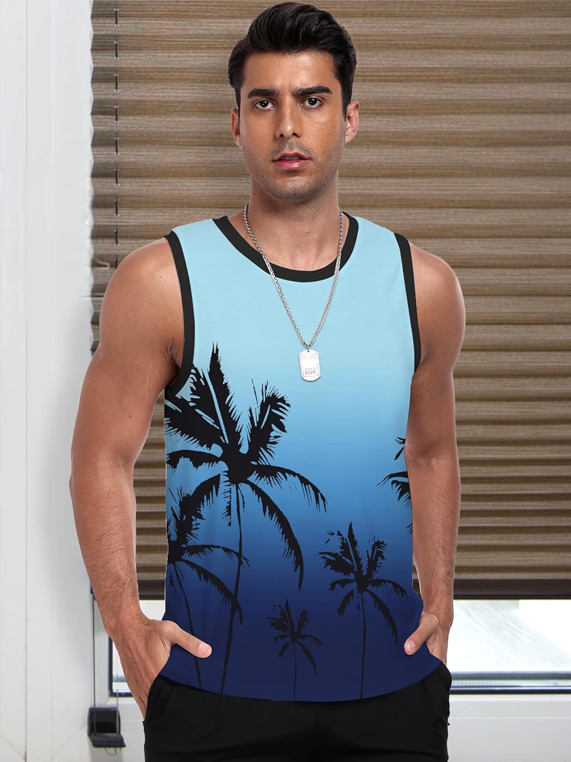 Mens Graphic Tank Tops Sleeveless Workout Gym Shirts Beach Hawaiian Coconut Tree Patriotic Style T-Shirt 2025 - Image 2