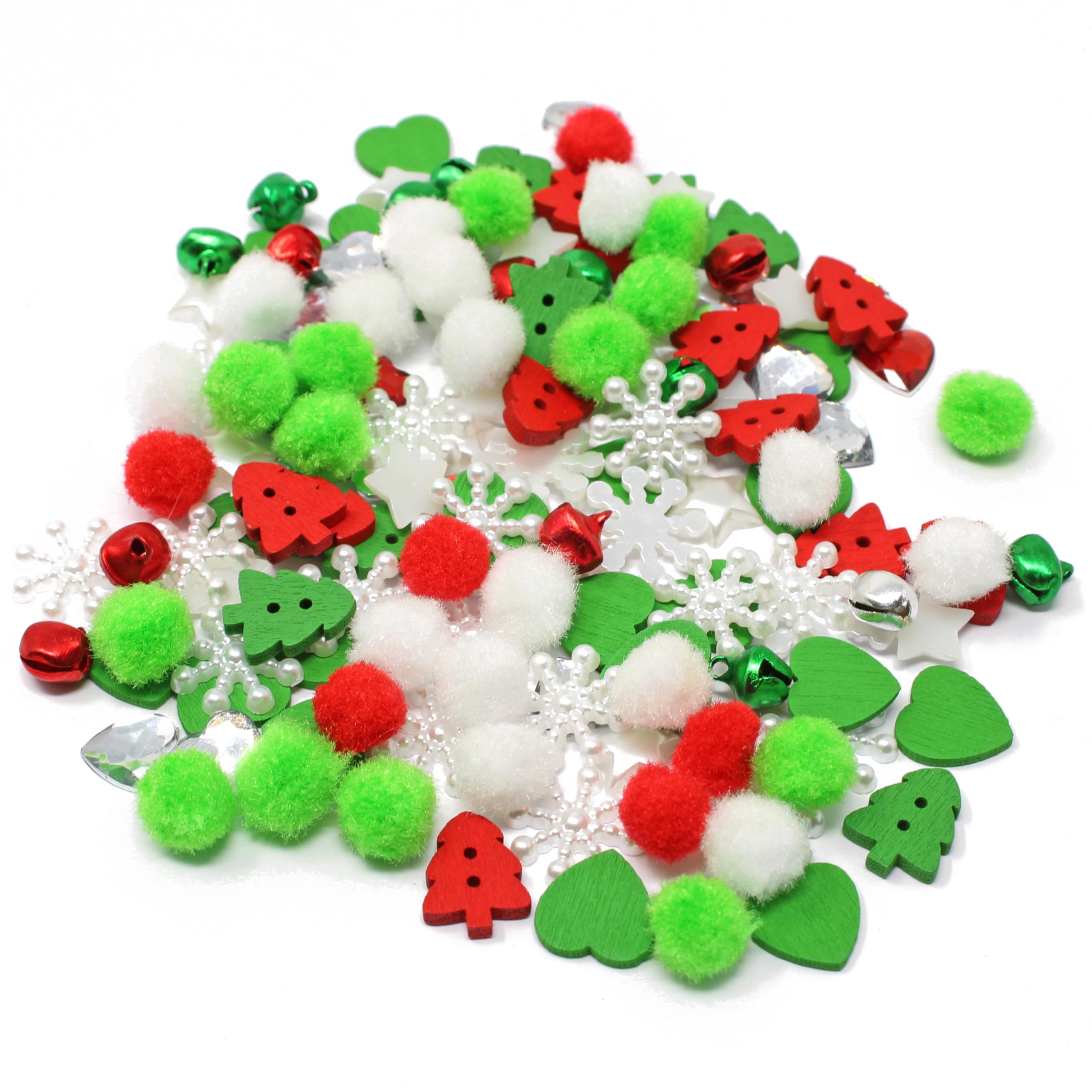 Wedding Touches Multicolor 150 Mix Christmas Shabby Chic Plastic Flatbacks & Mini Pom Poms Craft Cardmaking Xmas Embellishments
