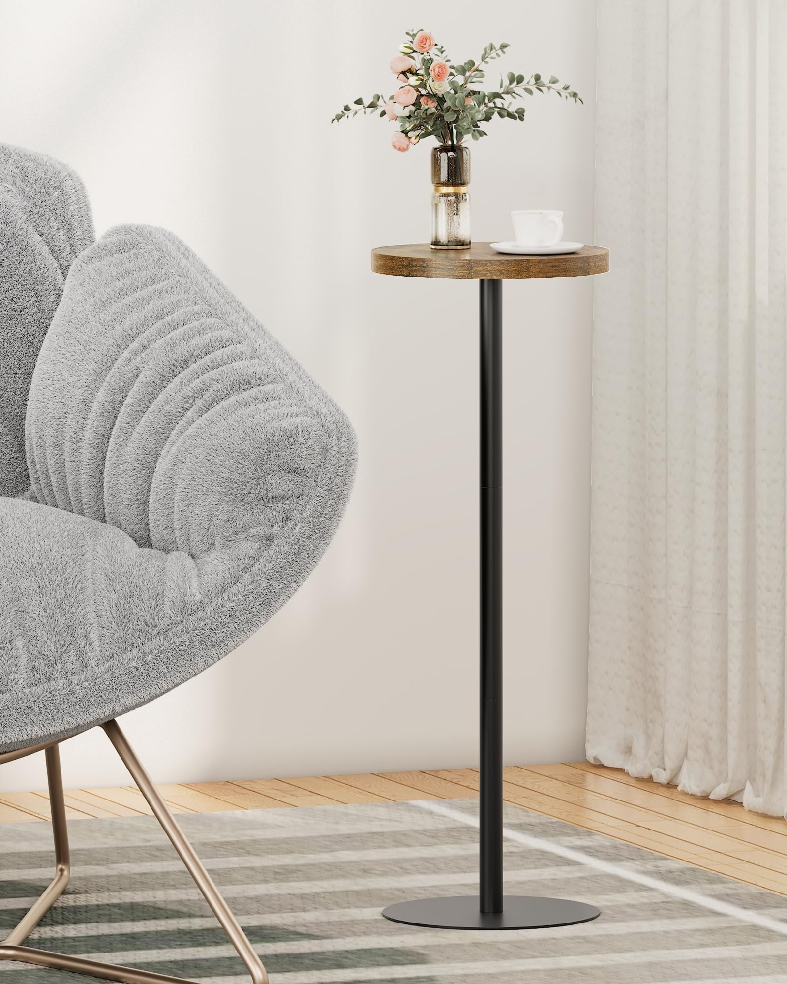 TUTOTAK Tall Round Side Table, Small End Table, Beside Table, Drink Table, Pedestal Side Table, livingroom, Brown TB01BB065