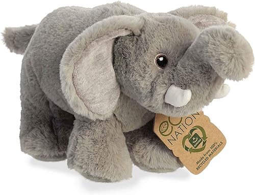 Aurora Eco-Friendly Eco Nation - Animal de peluche ecológico, hecho con materiales reciclados, elefante gris, 10.5 pulgadas