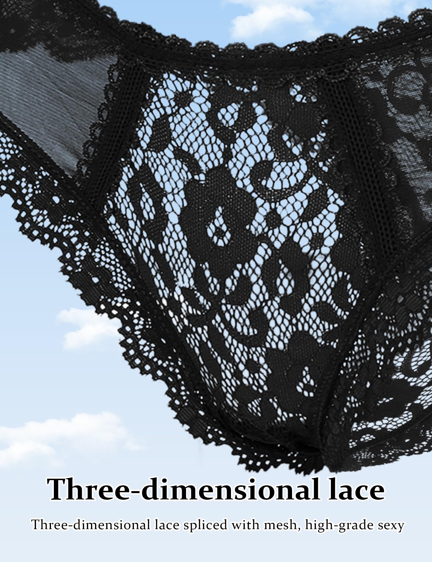 ohyeahlady Women's Sexy Lace Thong Plus Size Tanga Briefs Panties Strings Lace Lingerie Naughty Cheeky Underwear: 3X-Large-4X-Large 1pcs-black