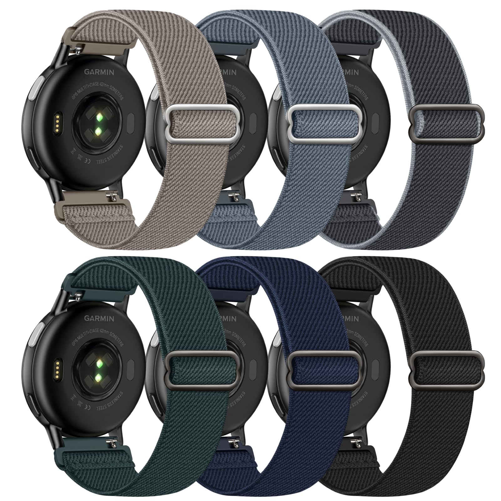 Butifacion 6 Pack 20mm Stretchy Watch Bands Compatible with Garmin Vivoactive 5/6/Forerunner 55/165, Nylon Elastic Fabric Adjustable Sport Straps Replacement Wristbands for Garmin Venu Sq 2 Women Men — view 12