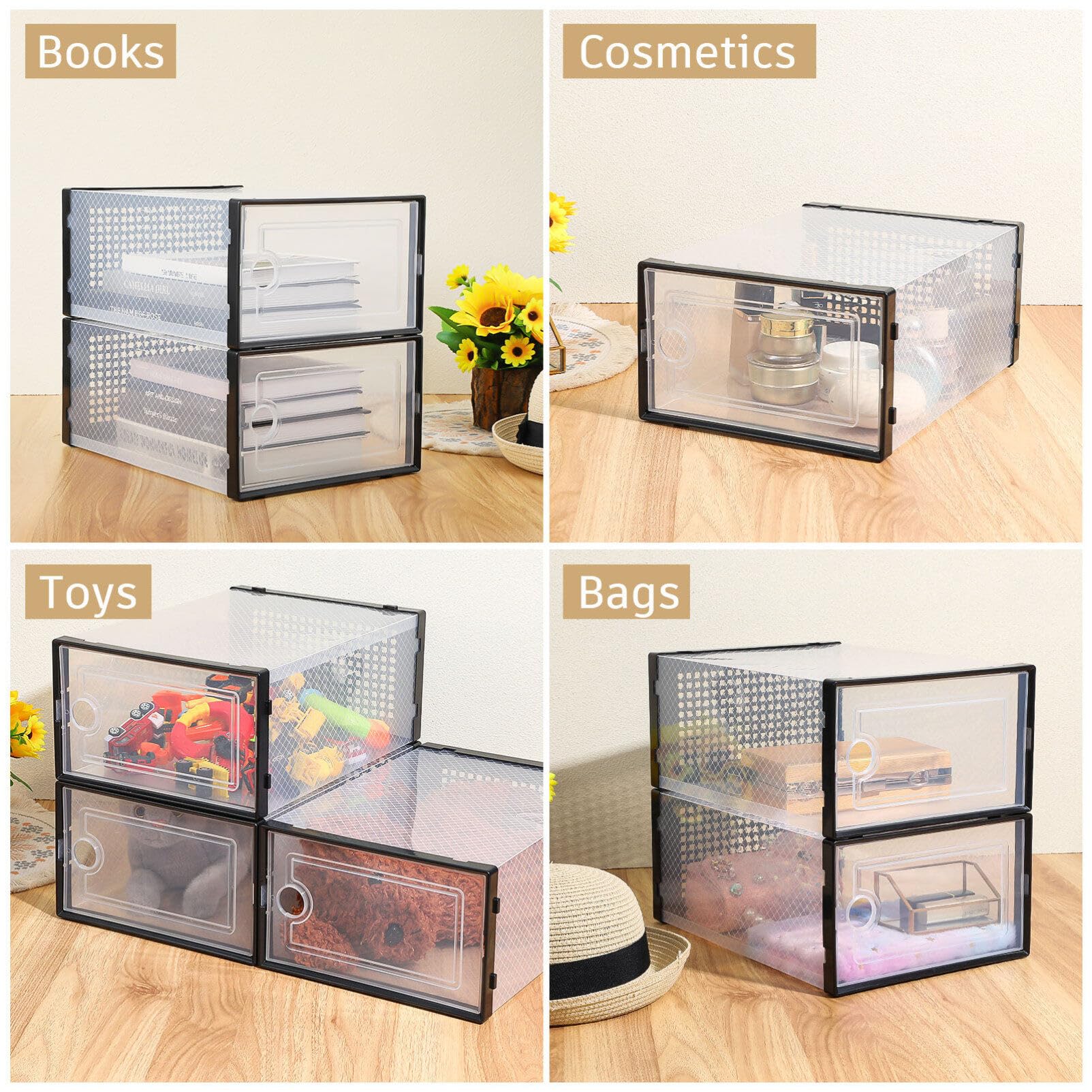 Homoyoyo 6 Piezas Cajas Transparentes Para Zapatos Zapatero Apilable Organizador De Casilleros Contenedor De Almacenamiento Plegable Mueble Zapatos Caja De Almacenaje El Plastico Baloncesto