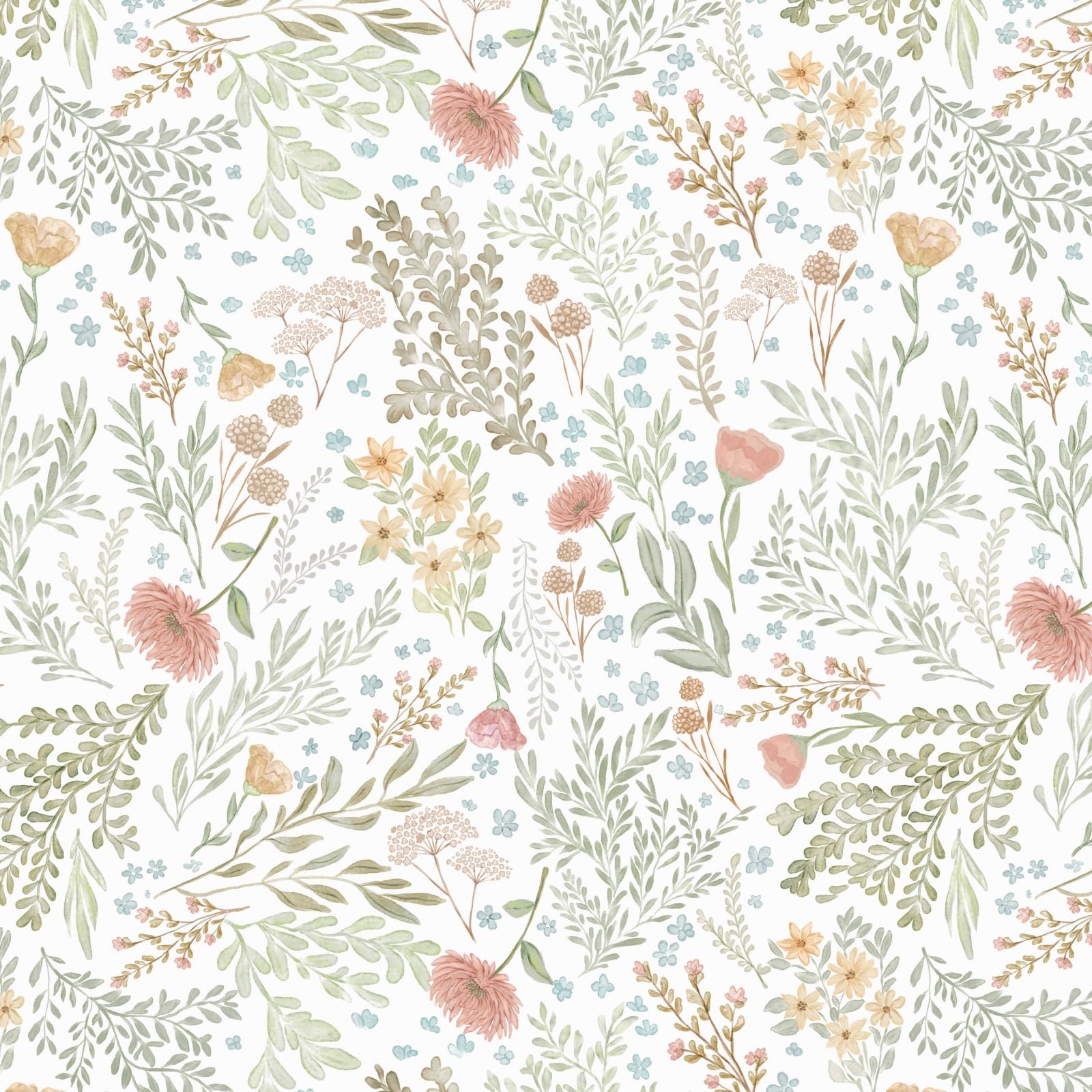 Timeet Self Adhesive Wallpaper 44CM x 3M Peel and Stick Wallpaper Leaves Floral Contact Paper White Vinyl Wrap Sticky Back Plastic Waterproof Removable for Wall Cabinet Watercolor Botanical Green Red