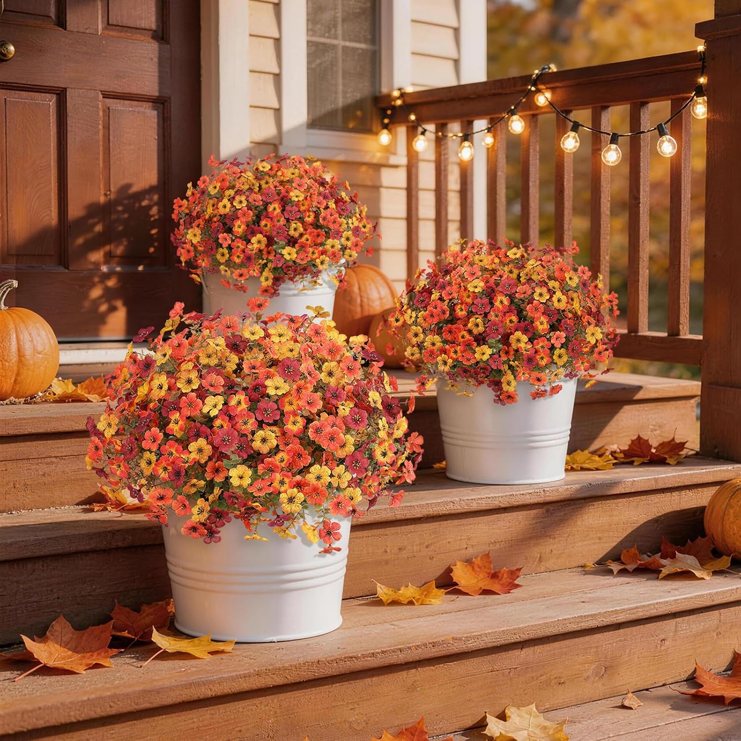 Artificial Fall Flowers for Decoration Fake Flowers Outdoor Artificial Plants, 12 Bundles Faux Mums Autumn Plastic Flower UV Resistant for Porch Patio Home Yard Garden Window Box Pot Planters