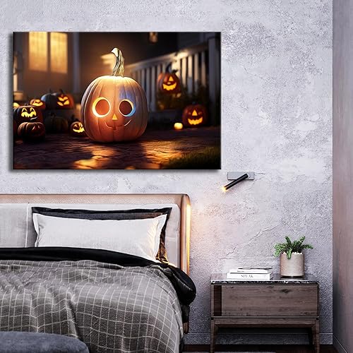Vista 18 de BANHUA1 Decoración de pared de calabaza de Halloween, lienzo, arte de pared, pósteres para decoración del hogar, arte de pared, impresiones en HLW1