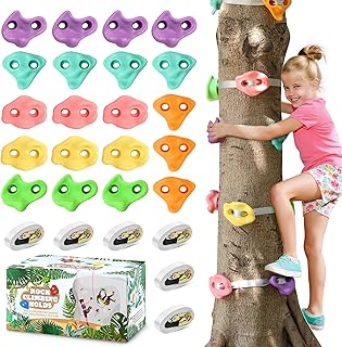 20 Ninja Tree Climbing Holds for Kids Climber, Adult Climbing Rocks with 6 Ratchet Straps for Outdoor Ninja Warrior Obstacle Course Training, Soft Color