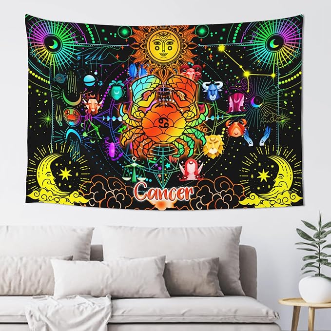 Robadyme Cancer Constellation Tapestry - Zodiac Sign Horoscope Wall Hanging for Bedroom Home Decor C4