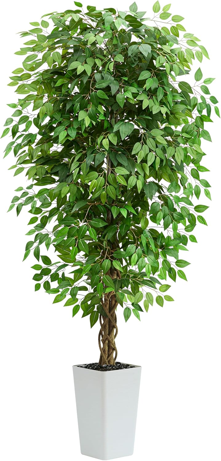 7FT Artificial Ficus Tree UV Resistant Faux Floor Plant with Planter - Lifelike Indoor Outdoor Fake Silk Topiary for Home Decor by TXABL