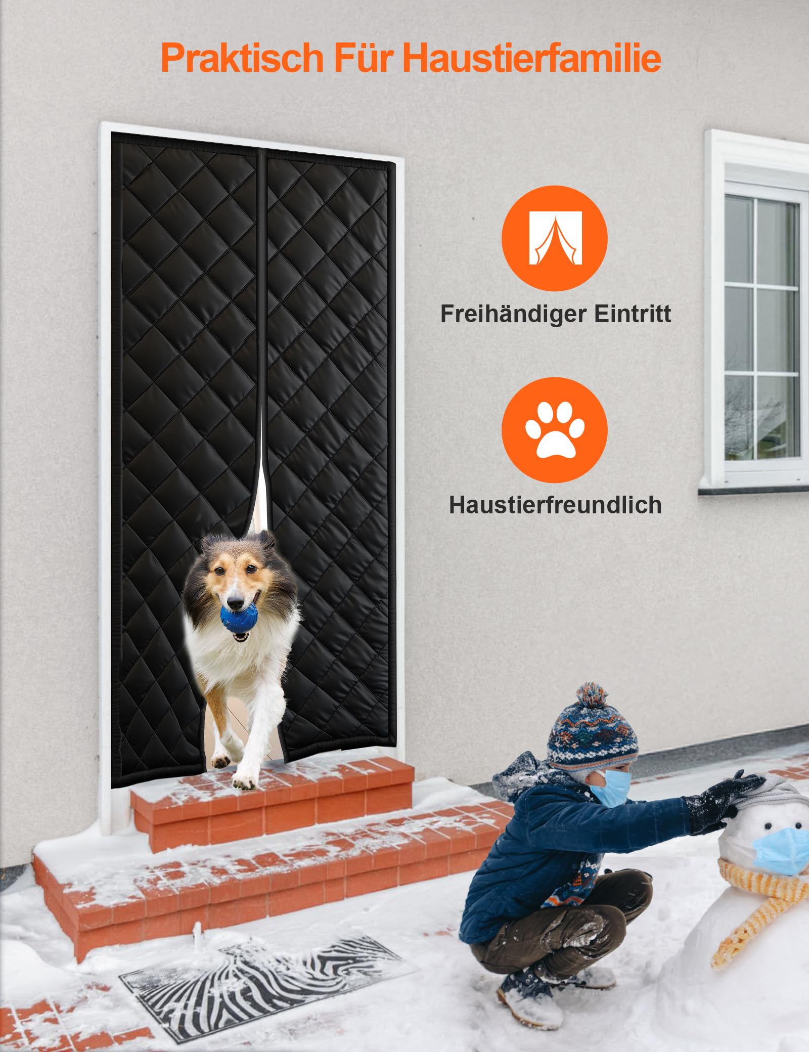 Magnet Wärmeschutzvorhang für Türen 90x210CM | Thermovorhang Kälteschutz | Winddicht & Energiesparend | Haustierfreundlich | Kälteschutzvorhang für Balkontüren Wohnzimmer Terrassentüren
