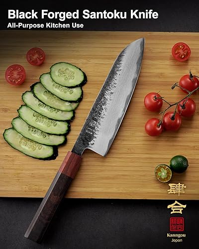 Miniatura 2 de Cuchillo Santoku afilado de 7 pulgadas, cuchillo de chef japonés AUS-8 de acero de aleación de 7.1 in con mango Eboy, cuchillo de chef con caja de