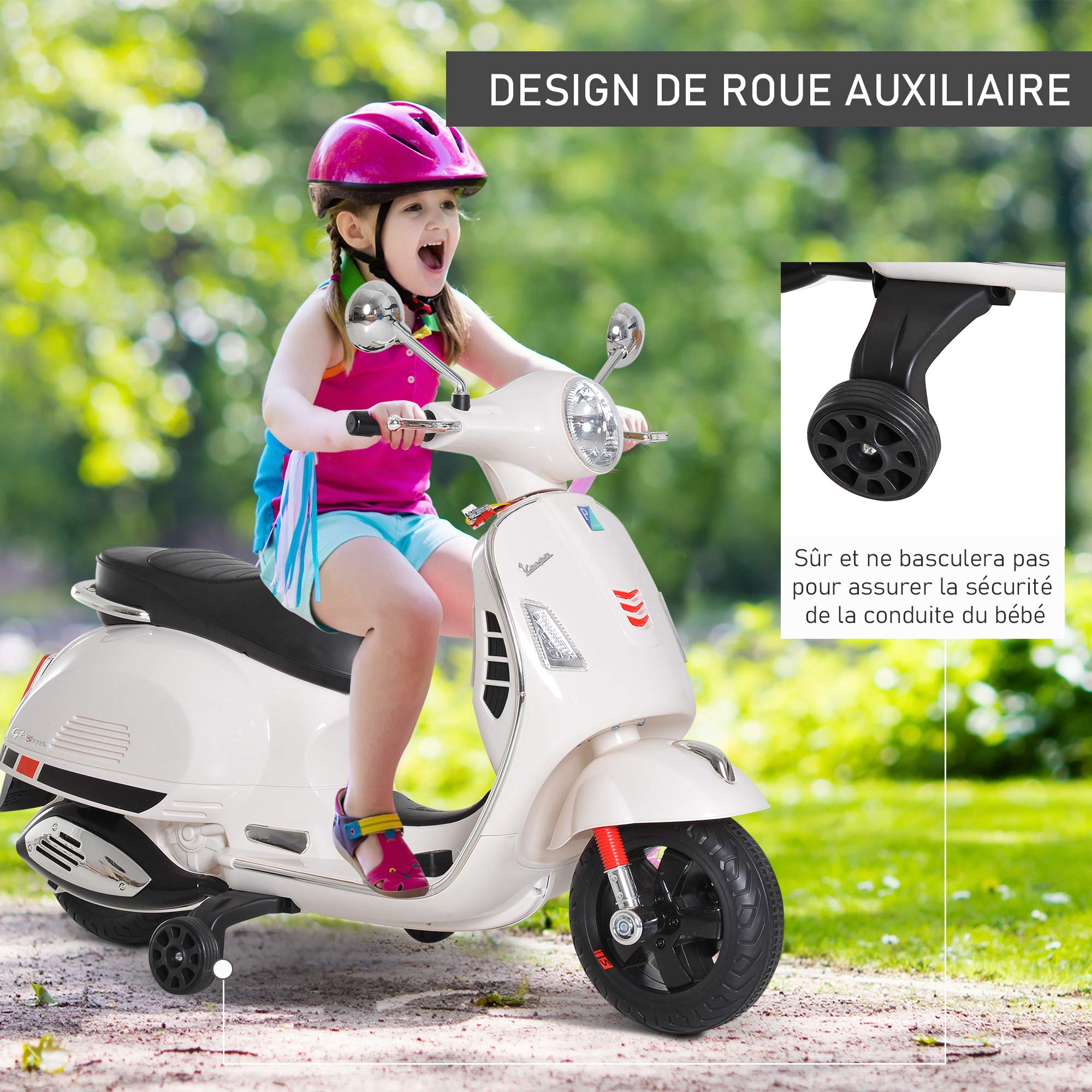 Vespa Rouge PX150, Scooter électrique Pour Enfants 12V 4.5Ah, 1 Place Avec Autoradio