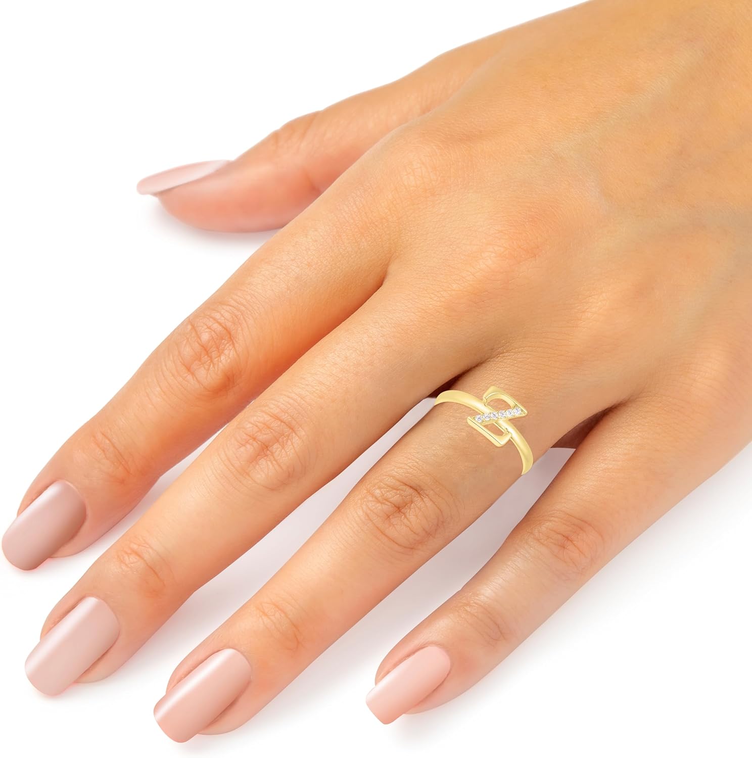 Floreo 10k Yellow Gold Personalized Letter A-Z Small Block Alphabet Character CZ Initial Ring