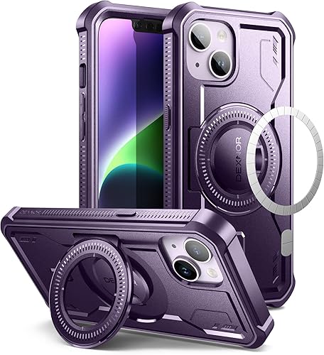 Miniatura 1 de Dexnor Funda magnética para iPhone 14 y iPhone 13, compatible con MagSafe, protector de pantalla y soporte integrados cuerpo completo, a prueba de