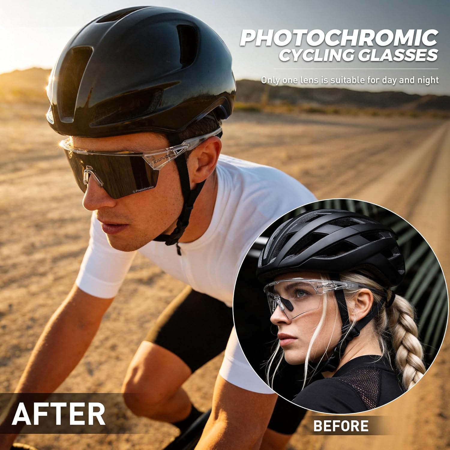 KAPVOE Photochromic Cycling Glasses Men Women Sport Sunglasses UV Protection Mountain Bike Glasses MTB Riding Running K198