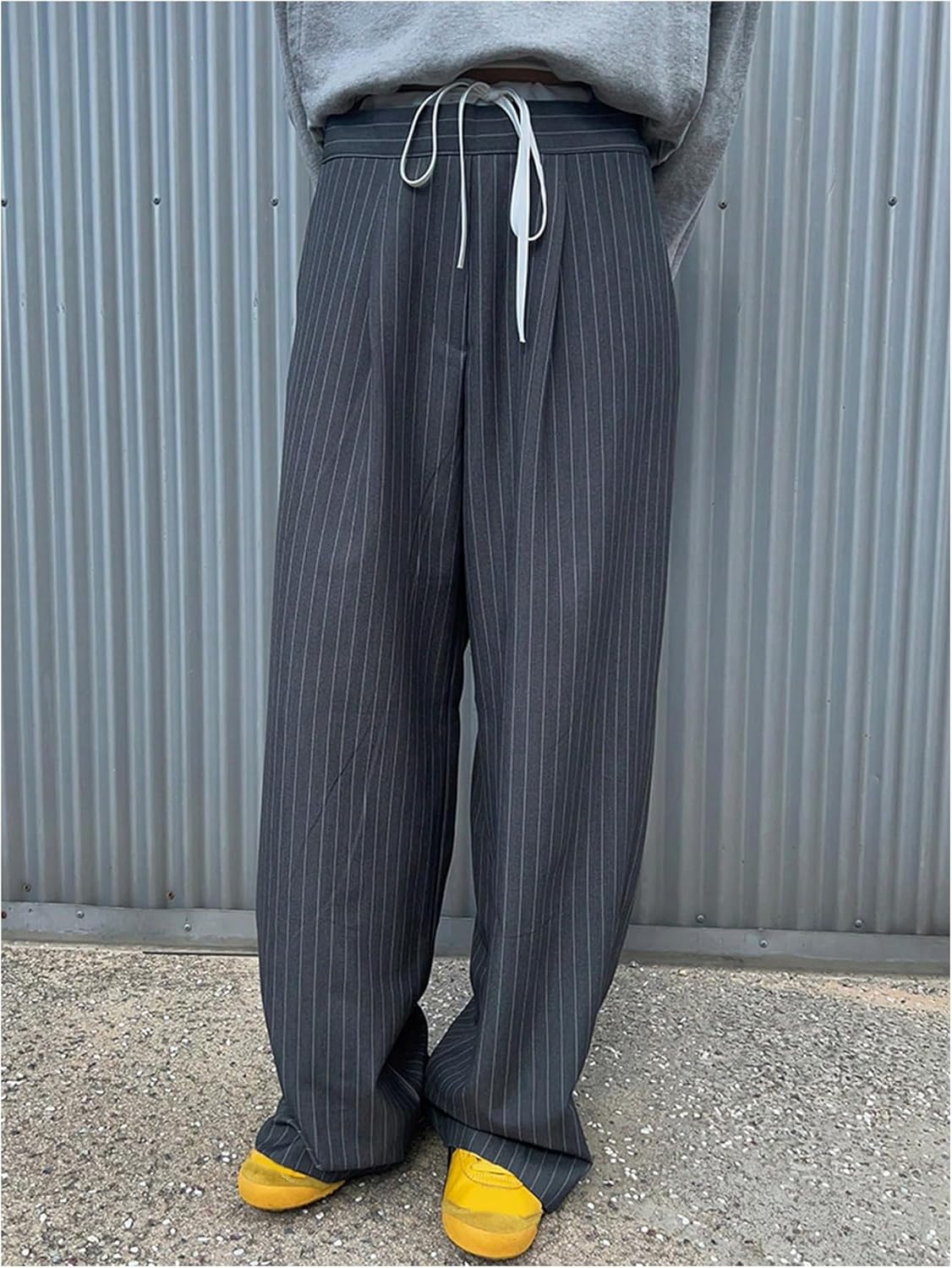 GORGLITTER Women's Low Rise Trousers Dress Pants Dressy Striped Wide Leg Color Block Pleated Baggy Dress Pants Casual Slacks - Image 5