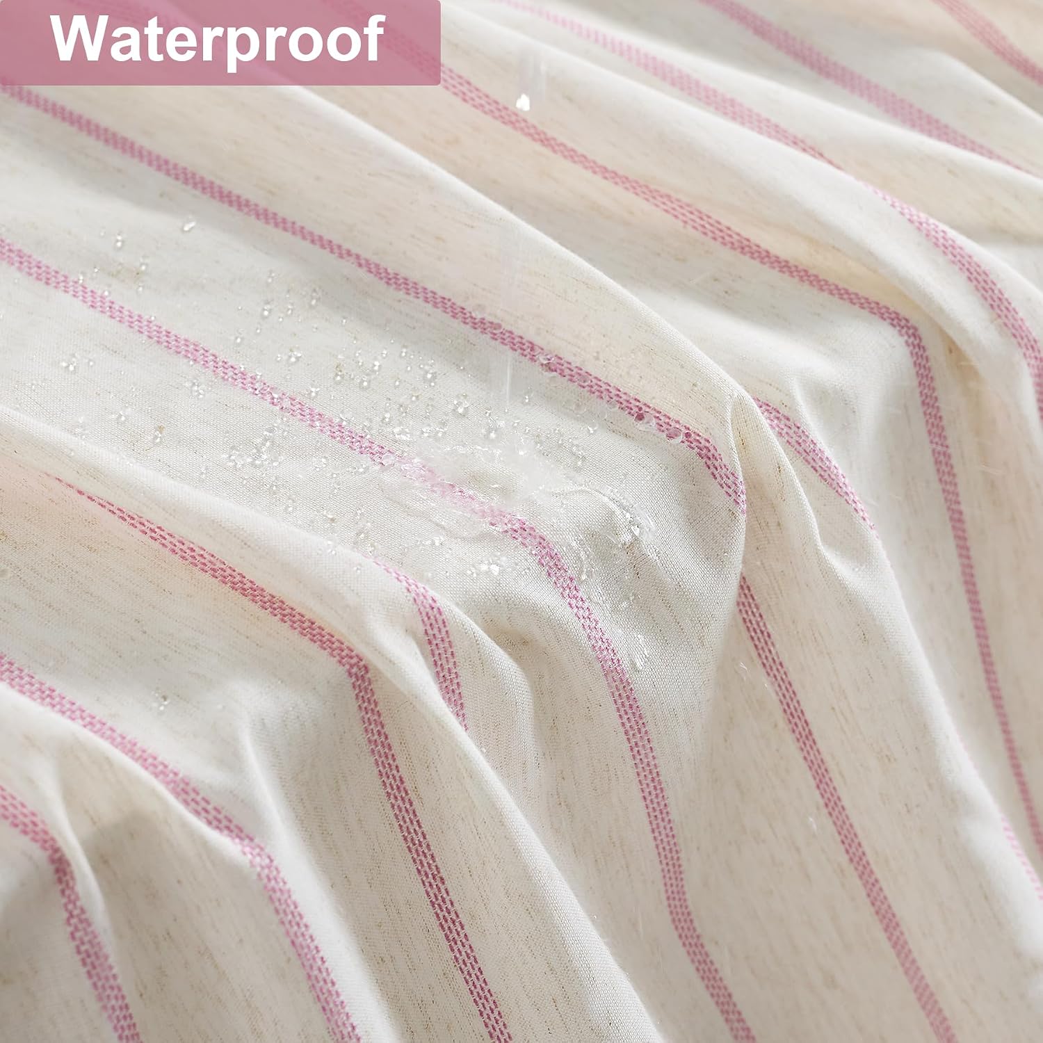 PROCIDA Pink Shower Curtain-Eyelet Striped, 72x72 Inch Yarn Dyed Linen Blend Cloth Fabric Bathroom Curtain with 12 Metal Hooks, Bath Curtain for Modern Farmhouse Bathrooms