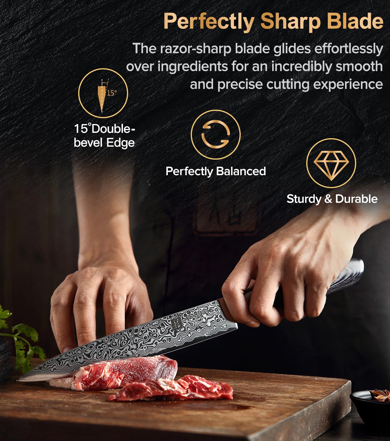 XINZUO Acciaio Damasco 7 Pezzi Set Coltelli con Ceppo Portacoltelli,Professionale Acciaio ad Alto Tenore di Carbonio Coltello da Chef Santoku Affettare Universali Frutta,Forbici da Cucina-Ya Serie